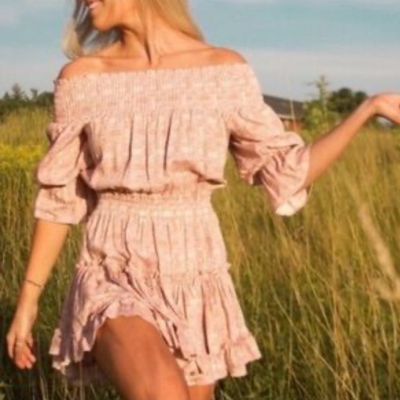 NWOT NEW MISA Off-Shoulder Mini Boho Cinched Cottagecore Sundress Sleeves S - Picture 13 of 13